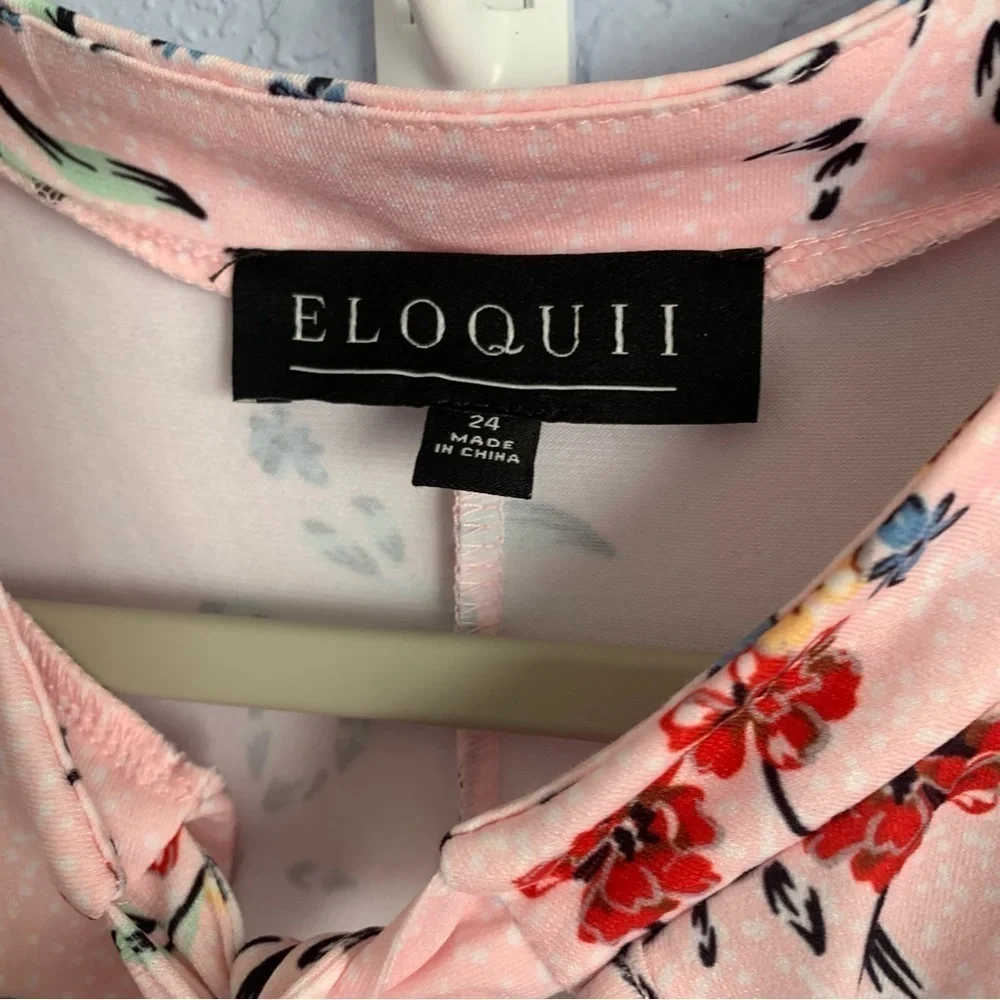 Eloquii Pink Floral Tie Plus Size Dress - Picture 2 of 6